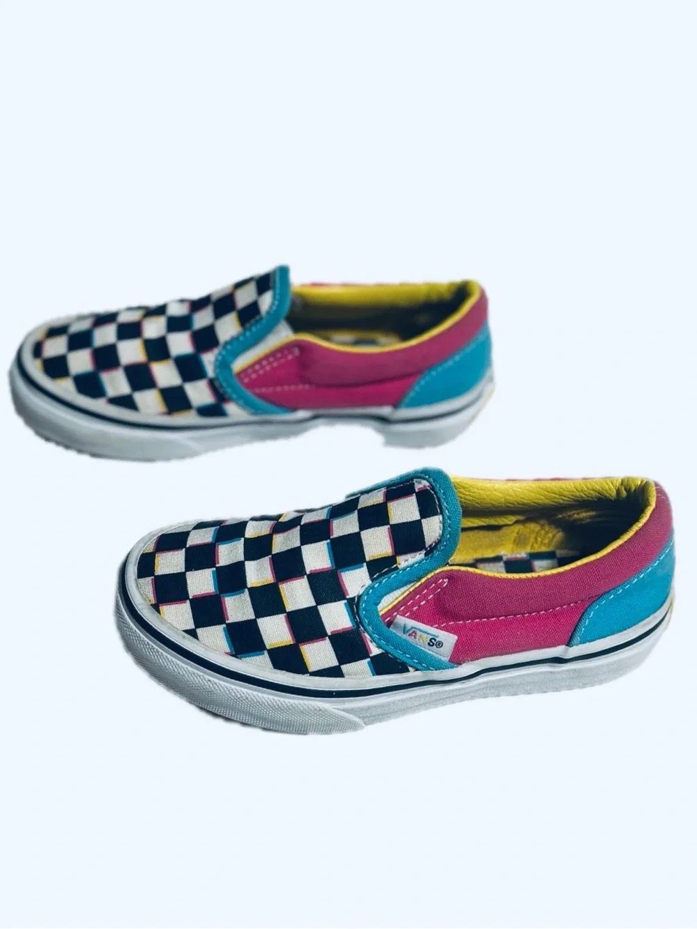 Vans Kids Unisex Girls / Boys Crazy Checked Multi Color Slip Ons Size